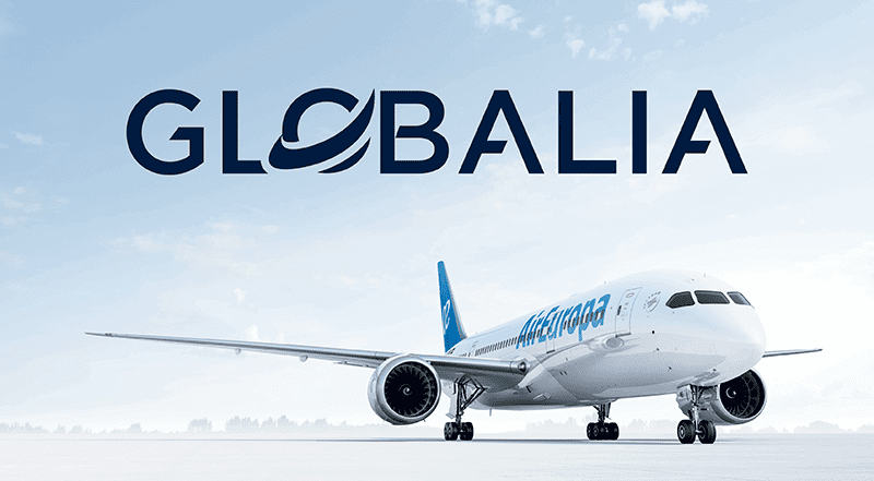 Aircraft with Globalia branding, representing the global travel and airline services of Globalia Corp.