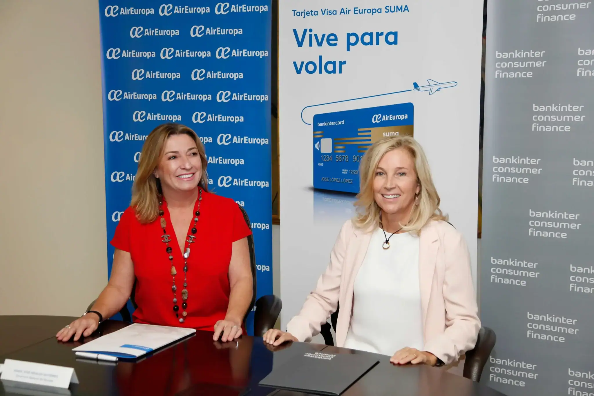 Air Europa branding at corporate event, emphasizing travel and airline services.